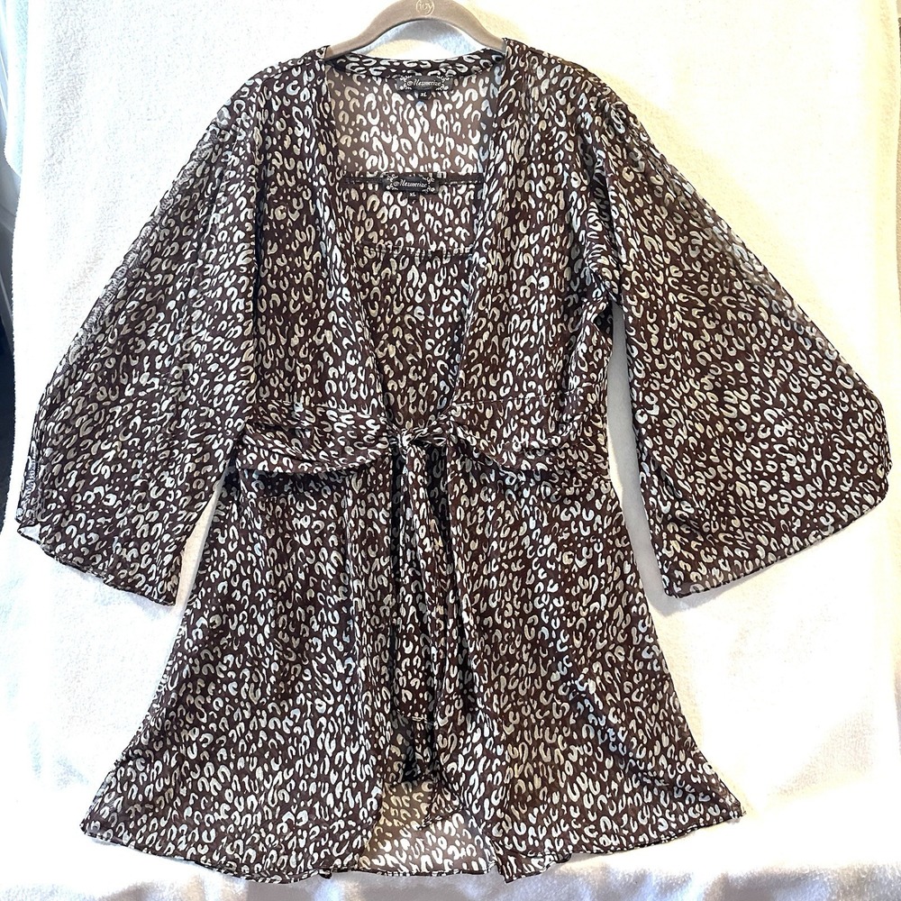 Y2K Kimono And Top Matching Set XL Animal Print Vintage 90s Sheer Square Neck